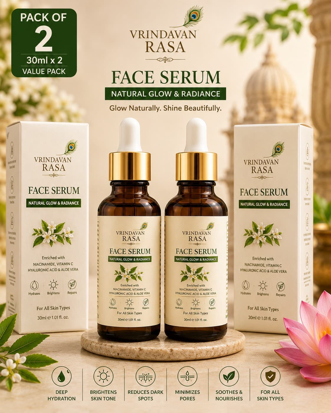 Vrindavan Rasa Vitamin C & Niacinamide Face Serum 30ml Pack of 2