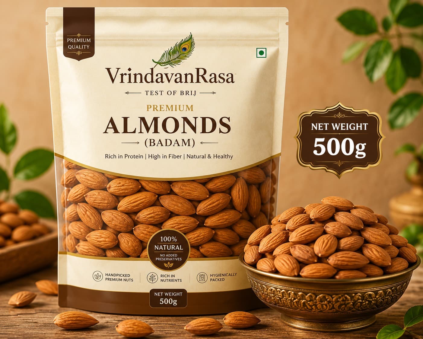 Vrindavan Rasa Whole Almonds 500g