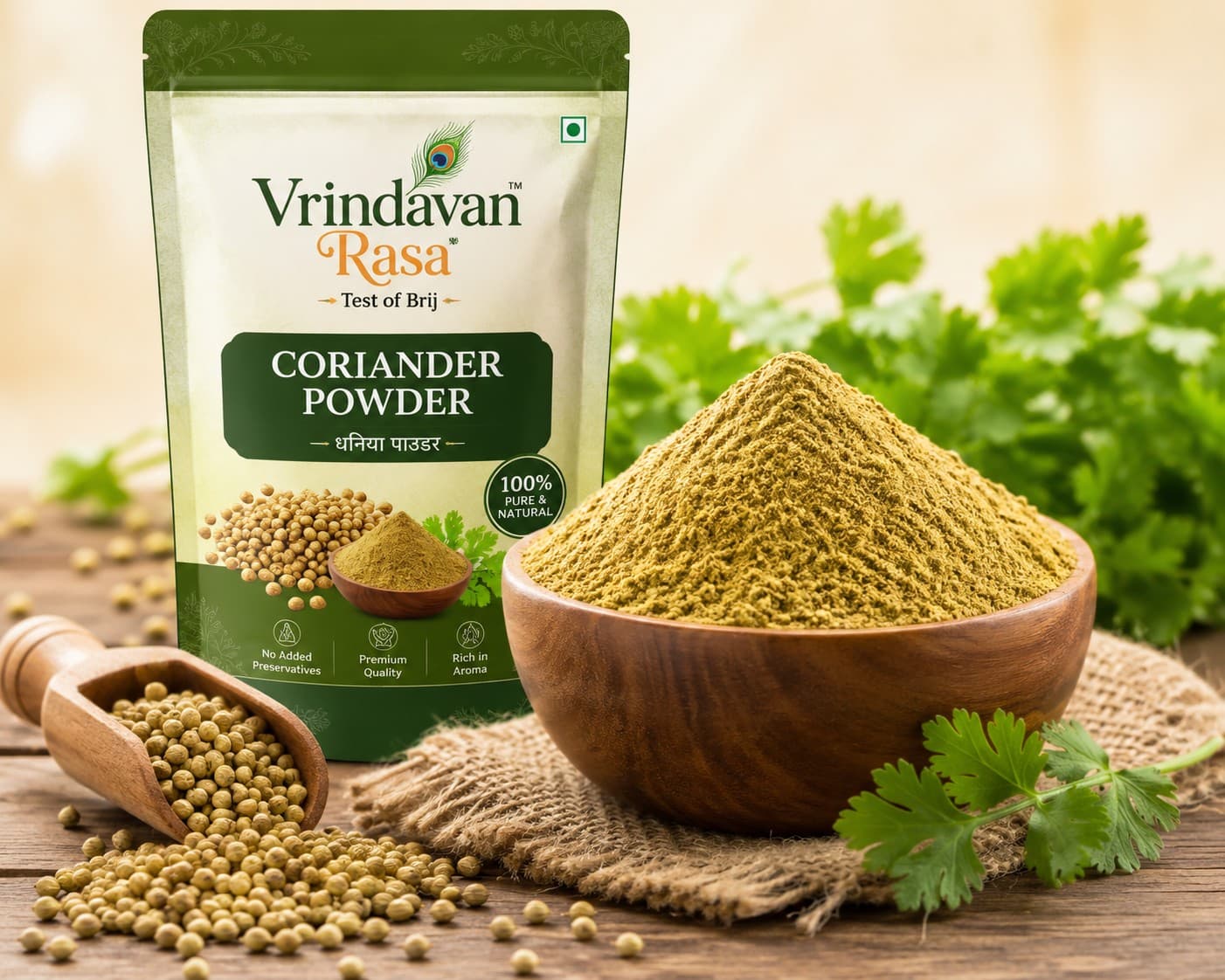 Vrindavan Rasa Premium Coriander Powder (Dhaniya Powder) β Pure & Aromatic Spice 100g