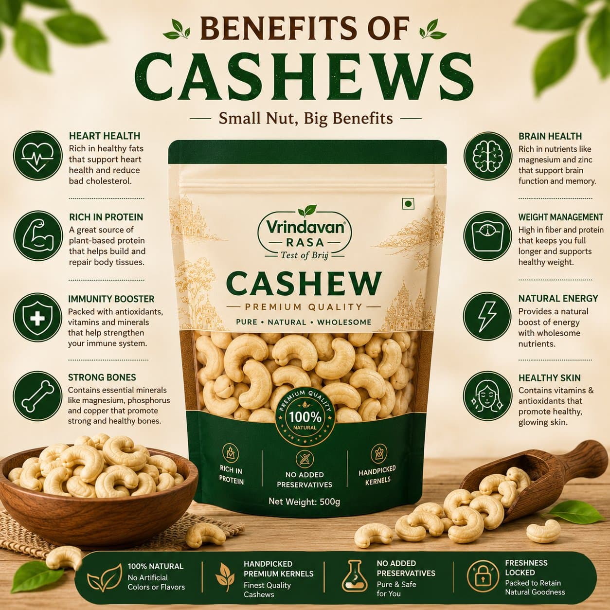 Vrindavan Rasa Premium Cashew Nuts (Kaju) 250g (Pack Of 1)